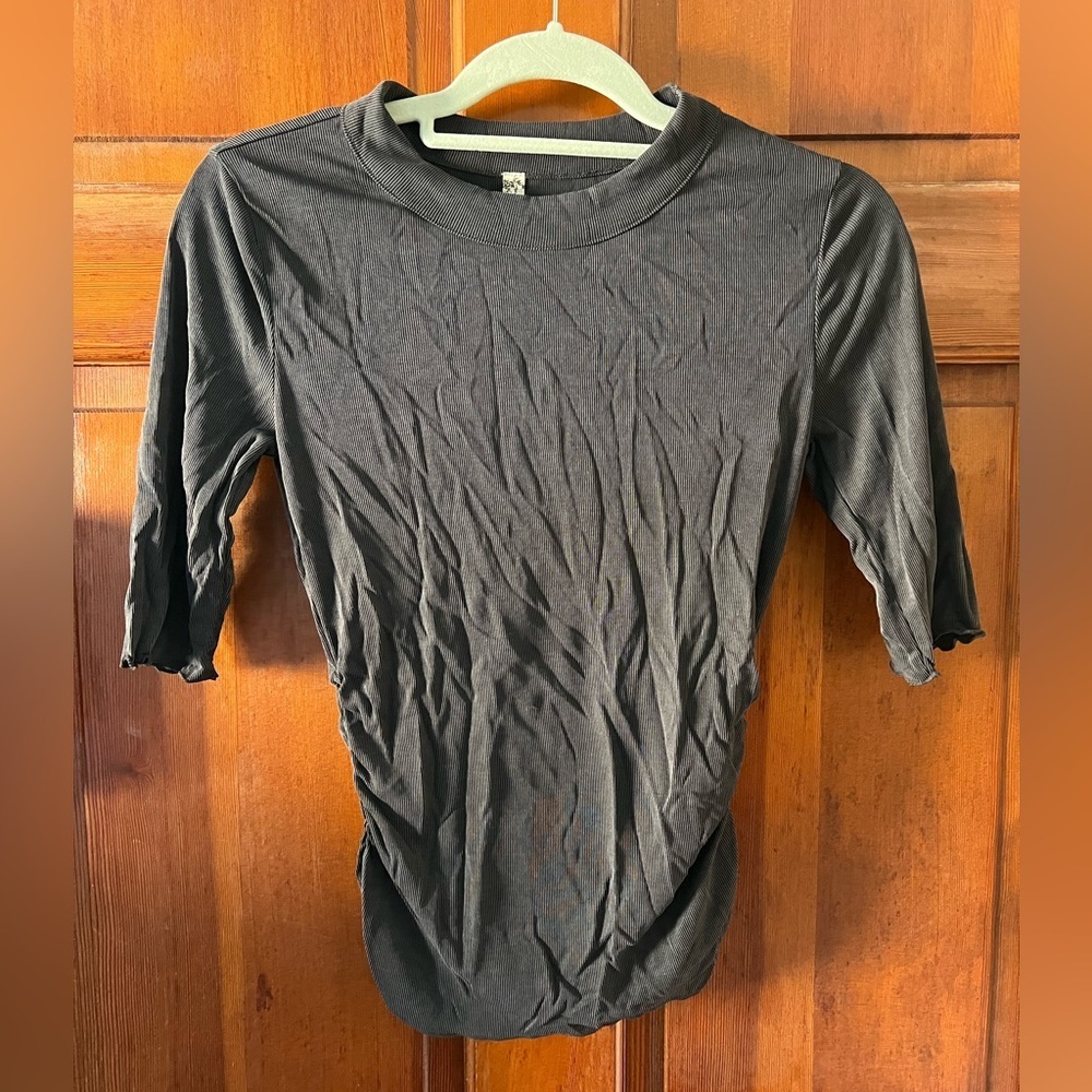 Free People Ribbed Half Sleeve Top Black | Y2K Minimalist Stretch Tee